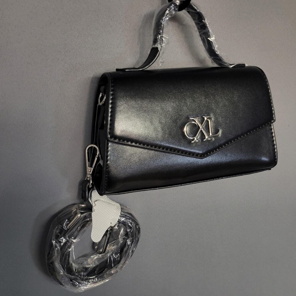 CXL by Christian Lacroix Crossbody Bag Womens Black Laine Matte Patent Purse - Picture 4 of 16
